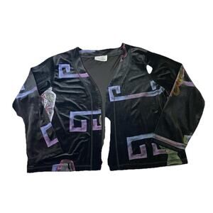 SPORT SAVVY Velvet Open Cardigan top Black Geometric Artsy 52” Chest Women’s 3X